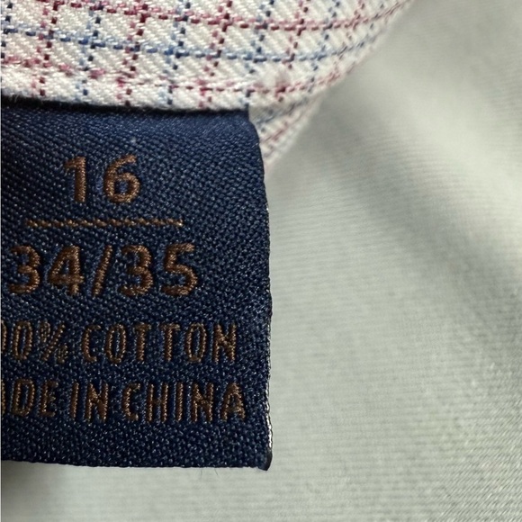 David Donahue Men’s Dress Shirt 16 34/35 Purple Check Cotton Barrel Cuff - Picture 5 of 12